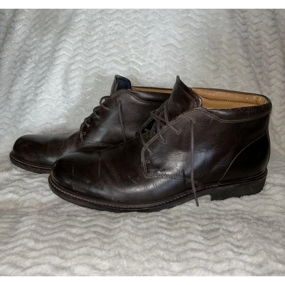 ECCO Chukka Boots Mens Size 11.5 Brown Leather Lace Up Ankle Shock Point Casual